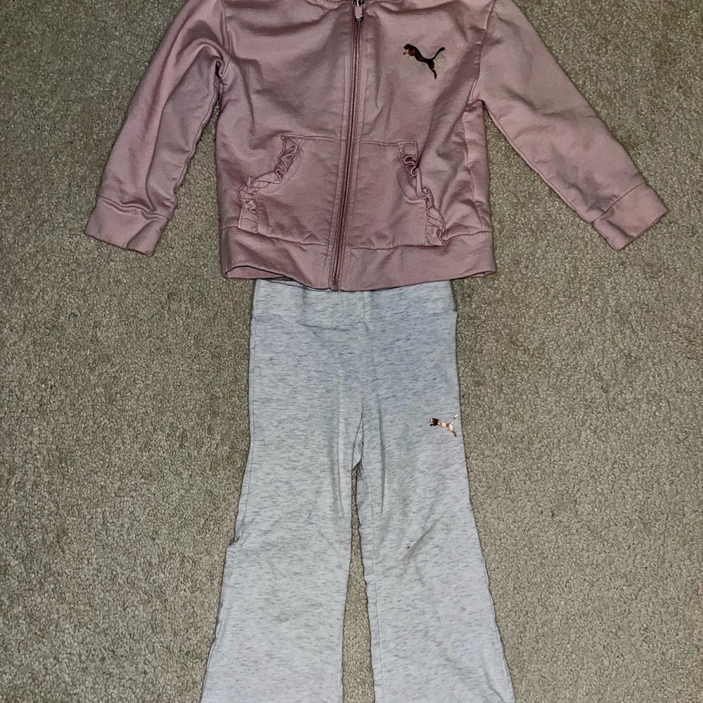 Puma Kids Pink Jacket and Gray Joggers Set